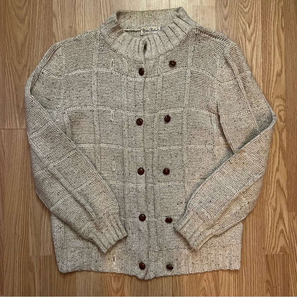 VNTG Marisa Christina Double Breasted Chunky Knit Silk Wool Cardigan Women’s L